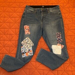 LuLaRoe Blue Jeans with Colorful Floral Patches